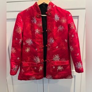 Vintage PEONY Brand Shanghai reversible satin asian jacket red black Sz. M
